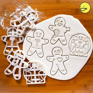 Set of 4 Gingerbread Man cookie cutters | Zombie, VooDoo, Happy, Vitruvian Man - Picture 1 of 14