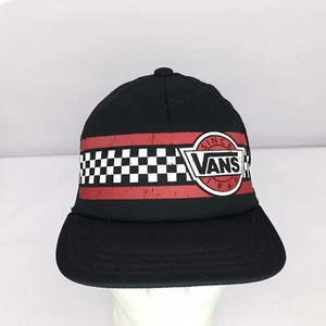 Rare Vtg Vans Skateboards Black Checkered Pattern Trucker Hat Mesh Red Stripes - Picture 1 of 5
