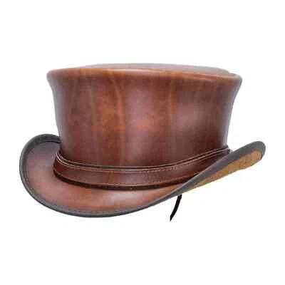 Steampunk Leather Top Hat Gothic Vintage Western Cowboy Headwear - Image 1 of 4