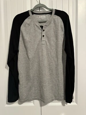 IZOD Ropa de Dormir Para Hombre Gris Negro Cuarto Botón Henley Camisa Talla Grande Manga Larga Foto 1 de 4