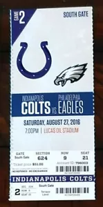BIGLIETTO INDIANAPOLIS COLTS 2016 STUB v PHILADELPHIA EAGLES - COME NUOVO! - Foto 1 di 1