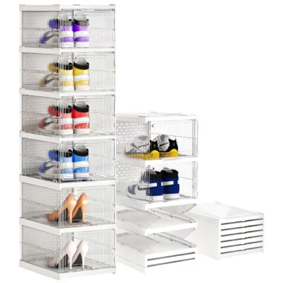Caja de almacenamiento de zapatos plegable de plástico organizador de zapatero de 6 niveles paquete de 6 Foto 1 de 4