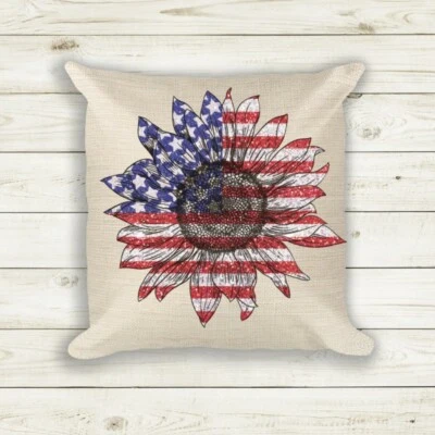 Funda Almohada, Bandera Girasol, 4 de Julio, Americana, Verano Foto 1 de 3