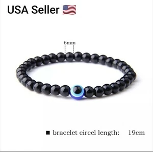 Fashion 6mm Natural Stone Beads Evil Eye Bracelet Handamde Hematite Turkish Evil - Picture 1 of 6