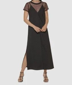 $130 DKNY Women's Black Mesh-Overlay Layered Look Maxi Dress Size 8 - Picture 1 of 3