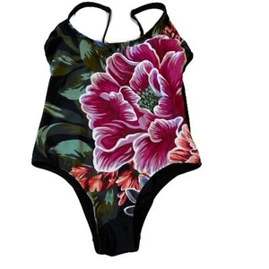 Kona Sol Black Floral One Piece Tank Swimsuit, M, NWOT - Picture 1 of 4
