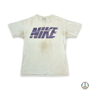 Nike Sportswear T Shirt Mens Medium White Thrashed Spell Out Short Sleeve Tee - Picture 1 of 9