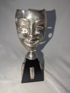 Carved Stone w/ Sterling Silver .925 THEATRICAL FACE 8" Aztec Mexico - Picture 1 of 5