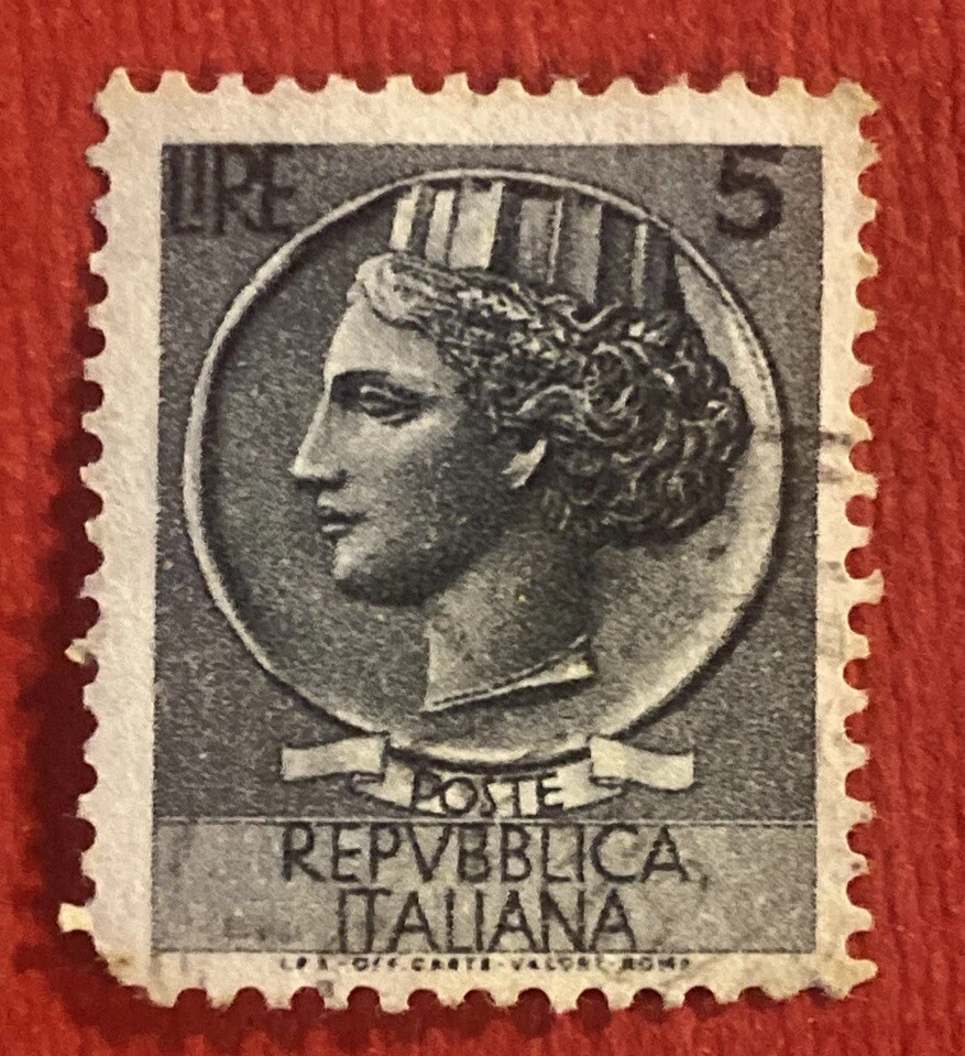 Винтаж 1955-1958 - марка Италии 🇮🇹 - La Siracusana - редкая 5 лир - Изображение 1 из 1