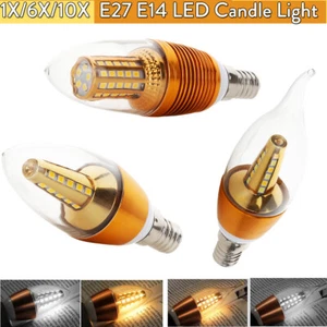 1X 10X 220V E27 E14 Led Candle Light Bulbs 12w Chandelier Flame Shape Cold White - Picture 1 of 16