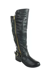 Qupid Womens Faux Suede Knee High Flat Slouchy Sweater Boots Black 7.5 - Picture 1 of 5