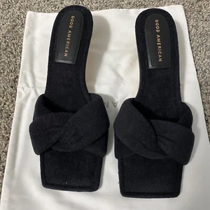 Good American Damen-Slidesandalen schwarz Frottee Ständer niedriger Absatz GA353T-X Gr. 8 - Bild 1 von 10
