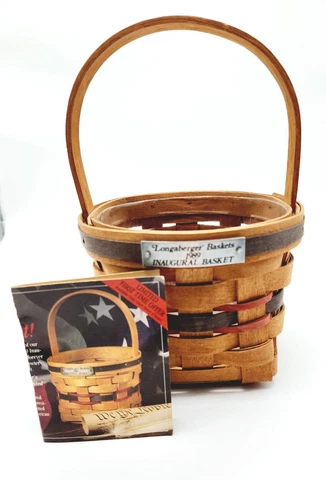 Vintage Longaberger 1989 inaugural Picnic Treat Handwoven Basket plastic insert Cover