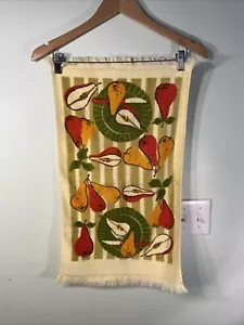 Vintage 70s Retro Pears Hand Kitchen Towel Dish Fringe Kitschy Avocado Yellow - Picture 1 of 6