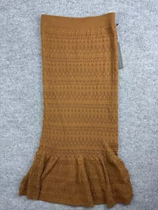 House Of Harlow 1960 Midi Skirt Women's Medium Brown Crochet Pull On Lined NWT - Picture 1 of 8