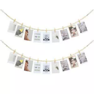 2 Pcs Wall Hanging Photo Display with Wooden Bead Garland Boho Picture Frame Set - Picture 1 of 8