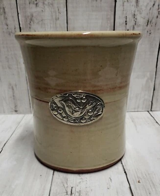 Crosby & Taylor Hand Thrown Crock With Pewter Bird - Image 1 of 4