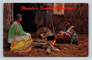 Postcard Florida's Seminole Indians Native American Okalee Indian Village - Picture 1 of 2