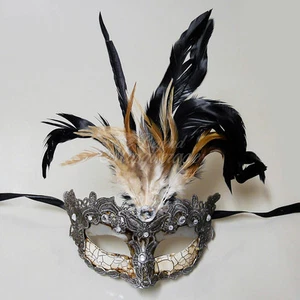 Venetian Silver Brocade Lace Masquerade Mask with Gems  - Picture 1 of 4