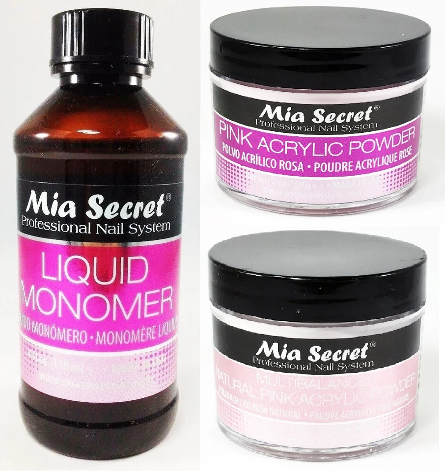 Monómero líquido Mia Secret 4 oz + polvo acrílico rosa 2 oz + rosa natural 2 oz Foto 1 de 1