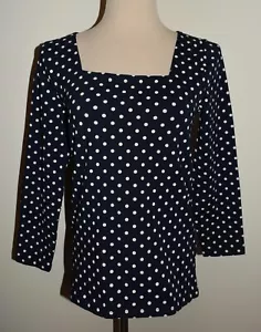 New Womens J Crew Top Small 3/4 Sleeve Blue White Polka Dot Square Neck Shirt - Picture 1 of 3