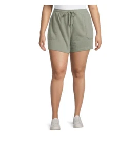 Terra &Sky Womens Plus Green Pockets Elastic Waist Knit Shorts Size 3X Waist 48" - Picture 1 of 15