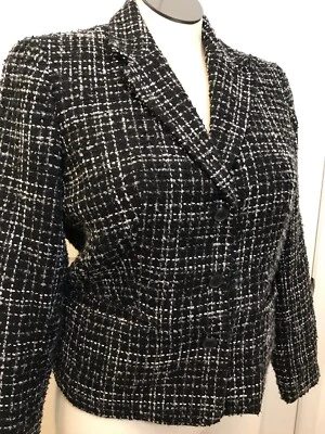 Blazer de tweed para mujer COLDWATER CREEK 16W negro crema chaqueta corta Foto 1 de 4