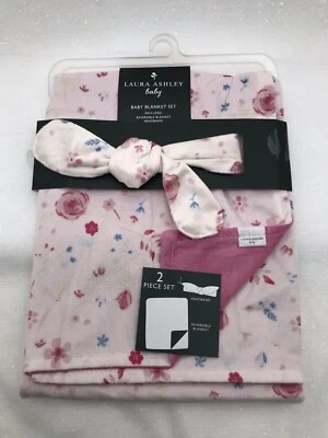 Laura Ashley Girls 2pc Pink Floral Reversible Baby Blanket & Headband Gift Set  - Image 1 of 4