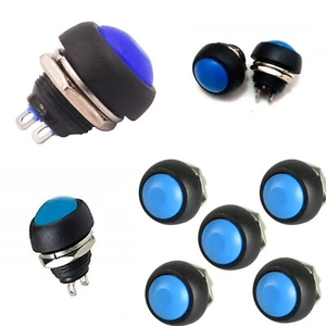5 Pz. MINI PULSANTE IMPERMEABILE ROTONDO 12mm BLU BASSO 12V 24V 230V 3A piccolo - Foto 1 di 3