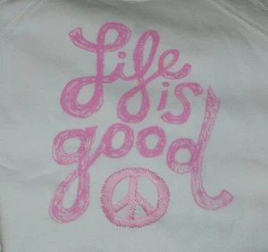 XL NWOT Women's Life Is Good Peace Sign Ivory Goodie Hoodie - Picture 1 of 5