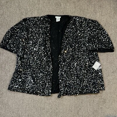 Suéter Ulla Popken para mujer 24/26 frente abierto lentejuelas manga corta vacaciones negro Foto 1 de 4