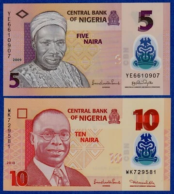 NIGERIA SET OF 2 NOTES - 5 & 10 NAIRA (2009/2010) UNC POLYMER NOTES - Image 1 of 2