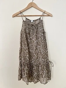 J.Crew Damen Top klein braun Leopardenmuster Kordelzug Neckholder hauchdünn Cinched schick - Bild 1 von 11