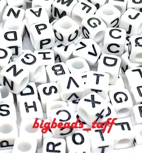 100pcs 6mm white cube mixed, vowel and single letters acrylic Alphabet beads - Picture 1 of 33