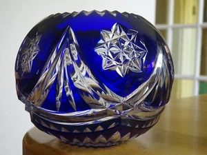 SAINT LOUIS ANCIEN VASE BOULE CRISTAL OVERLAY COULEUR BLEU COBALT - Picture 1 of 8