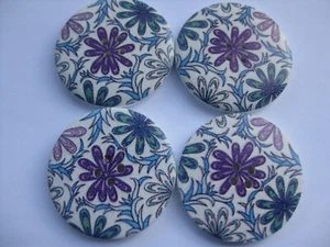 40mm Extra Large Striking Purple Blue White Floral Wood Sewing Buttons Set 4 - Picture 1 of 6