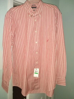 Camisa de Vestir Nautica Tostada Coral Rayas Botón Delantero Talla Grande Nueva $60 al por menor  Foto 1 de 3