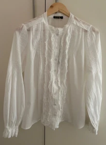 White Ruffled Shirt by G. D. S. Ella Rodrigues - M - Fits sizes 10-12 - Picture 1 of 6