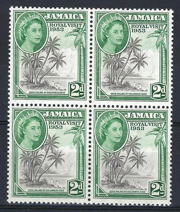 Jamaica 1953 Sc# 154 set Queen Elizabeth Royal visit palms British block 4 MNH - Image 1 of 1