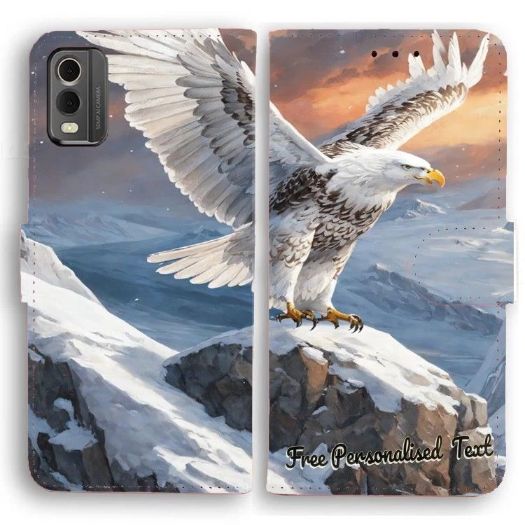 Personalised Text Wallet Phone Cover For Nokia Series Bald Eagle Snowy Mountain - Image 1 of 1