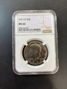 1971 D KENNEDY HALF DOLLAR NGC MS-66 - UNCIRCULATED - CLAD - CERTIFIED SLAB -50C - Picture 1 of 2
