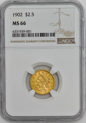 1902 $2 1/2 Gold Liberty $2.5 MS66 NGC 946754-3 Cover