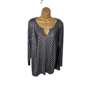 Alyx Stripe Blouse Keyhole Chain Neck Gray Silver 2X - Picture 1 of 6