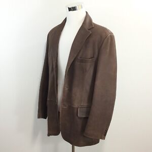 Apt 9 Mens 42 R Distressed Soft Brown Leather Blazer Fully Lined Jacket 42R
