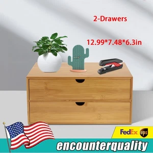 Mini Bamboo Organizer for Desk, Tabletop Storage Organization Box with 2 Drawers - Picture 1 of 7