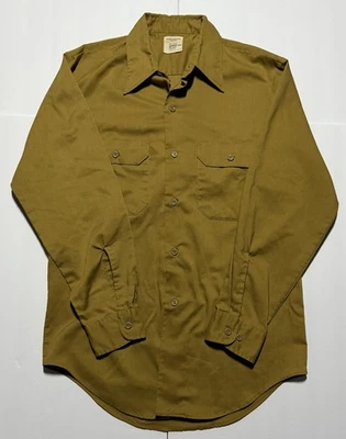 Camisa de Trabajo Vintage JC Penney Big Mac Talla Mediana/Grande Marrón Caqui Prensa Permanente Foto 1 de 4