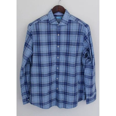 J.McLaughlin Shirt Mens Medium Blue Plaid Button Up Long Sleeve Drummond - Image 1 of 4