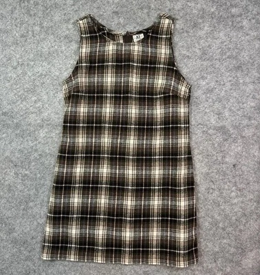 Y2K American Eagle Dress Size 10 Plaid Chocolate Brown Grunge Preppy Wool Blend - Image 1 of 4