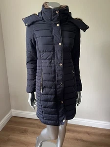 Abrigo JOULES Cherington Talla 6 Azul Marino Longline Acolchado Impermeable Piel Sintética Con Capucha - Imagen 1 de 20