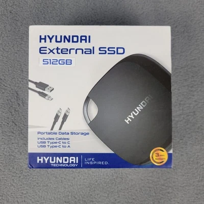 Hyundai HTESD500PB 512GB Ultra Portable Data Storage Fast External SSD Black - Image 1 of 4